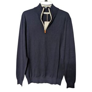 Collars & Co Mens Navy Blue Cotton Cashmere Quarter Zip Pullover Sweater Size M